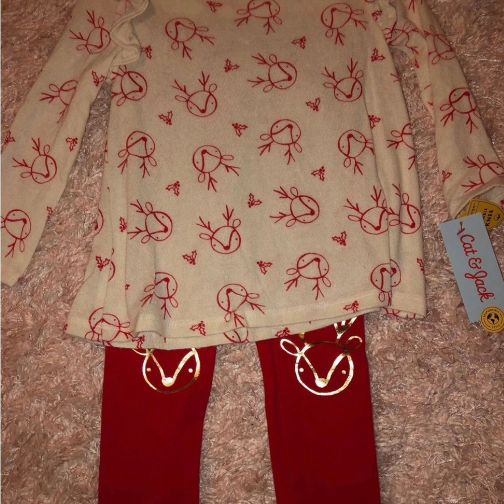 Christmas outfit Cream and Red Reindeer
